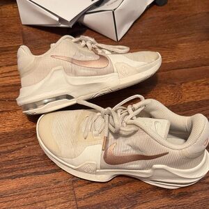 Nike Air Max Cream/Light Beige Trainers with Metallic Rose Gold Nike check
